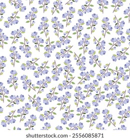 coquette seamless purple flowers pattern. Delicate petals and vibrant blossoms create an artistic and vintage botanical illustration. Perfect for wallpaper, fabric, wrapping paper and more.