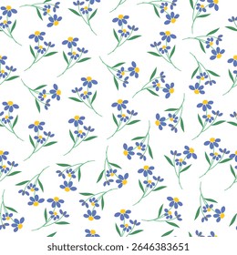 coquette seamless purple flowers pattern. Delicate petals and vibrant blossoms create an artistic and vintage botanical illustration. Perfect for wallpaper, fabric, wrapping paper and more.