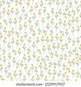 coquette seamless yellow flowers pattern. Delicate petals and vibrant blossoms create an artistic and vintage botanical illustration. Perfect for wallpaper, fabric, wrapping paper and more.