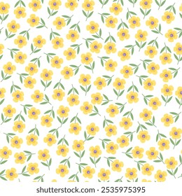 coquette seamless  yellow flowers pattern. Delicate petals and vibrant blossoms create an artistic and vintage botanical illustration. Perfect for wallpaper, fabric, wrapping paper and more.