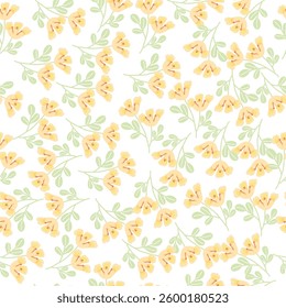 coquette seamless yellow flowers pattern. Delicate petals and vibrant blossoms create an artistic and vintage botanical illustration. Perfect for wallpaper, fabric, wrapping paper and more.