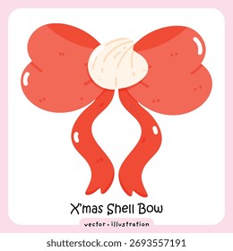Coquette Shell Bow bonito Natal Fita ilustração, Festivo projeto de férias costeiras