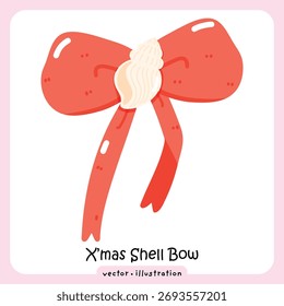Coquette Shell Bow bonito Natal Fita ilustração, Festivo projeto de férias costeiras