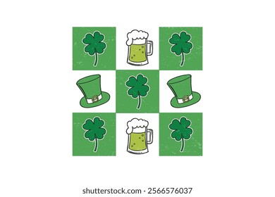 Coquette St Patrick's Shamrock Checkered St Patrick's Day T Shirt Design