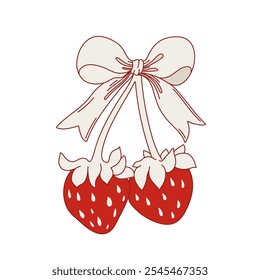 Coqueta de fresas con lazo. Fresa con cinta. Ilustración vectorial para carteles, tarjetas, logotipo, impresión en camiseta, etc.