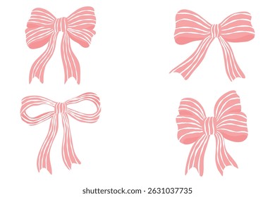 Coquette stripes bow ribbon pink accessories set. vector  illustration.