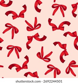 Coquette Style Seamless Pattern with Scattered Red Bows. Ilustração de vetor bonito