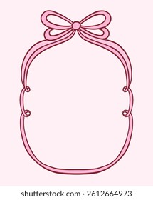 Coquette style vintage vector bow frame, cute hand drawn girly ribbon border for wedding and birthday invitations, cards, menu graphic design