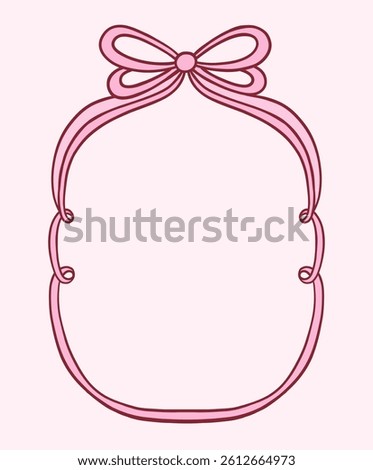 Coquette style vintage vector bow frame, cute hand drawn girly ribbon border for wedding and birthday invitations, cards, menu graphic design