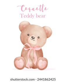 Coquette Teddybär Trendy Retro Vintage Aquarell Illustration