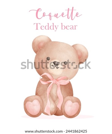 Coquette Teddy Bear Trendy Retro Vintage Watercolor Illustration