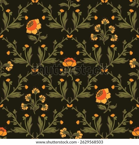 Coquette trellis floral seamless pattern, azulejo background for fabric, wallpaper wrapping, clothes