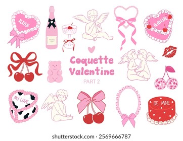 Coquette valentine pink aesthetic cute cliparts