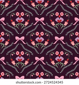 Coqueta del día de San Valentín sin patrón con motivos florales y arcos, Fondo de pantalla de estilo victoriano, fondo delicado encantador 
