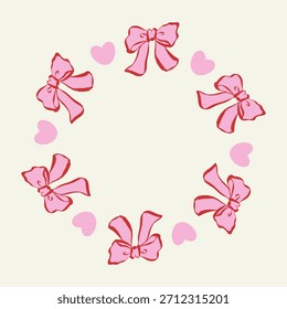 Coqueta Ilustración vectorial de un marco circular hecho de arcos rosados dibujados a mano. Delicado y femenino borde decorativo perfecto para invitaciones, tarjetas, embalaje, marca y proyectos de diseño elegante