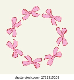 Coqueta Ilustración vectorial de un marco circular hecho de arcos rosados dibujados a mano. Delicado y femenino borde decorativo perfecto para invitaciones, tarjetas, embalaje, marca y proyectos de diseño elegante