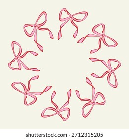 Coqueta Ilustración vectorial de un marco circular hecho de arcos rosados dibujados a mano. Delicado y femenino borde decorativo perfecto para invitaciones, tarjetas, embalaje, marca y proyectos de diseño elegante