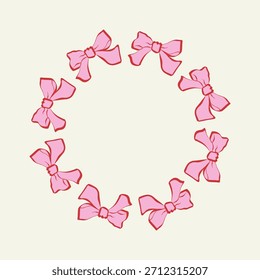 Coqueta Ilustración vectorial de un marco circular hecho de arcos rosados dibujados a mano. Delicado y femenino borde decorativo perfecto para invitaciones, tarjetas, embalaje, marca y proyectos de diseño elegante