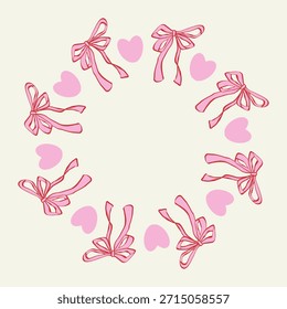 Coqueta Ilustración vectorial de un marco circular hecho de arcos rosados dibujados a mano. Delicado y femenino borde decorativo perfecto para invitaciones, tarjetas, embalaje, marca y proyectos de diseño elegante