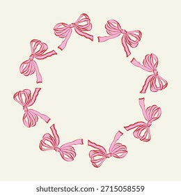 Coqueta Ilustración vectorial de un marco circular hecho de arcos rosados dibujados a mano. Delicado y femenino borde decorativo perfecto para invitaciones, tarjetas, embalaje, marca y proyectos de diseño elegante