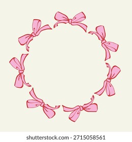Coqueta Ilustración vectorial de un marco circular hecho de arcos rosados dibujados a mano. Delicado y femenino borde decorativo perfecto para invitaciones, tarjetas, embalaje, marca y proyectos de diseño elegante