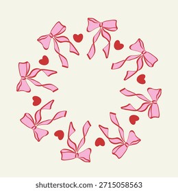 Coqueta Ilustración vectorial de un marco circular hecho de arcos rosados dibujados a mano. Delicado y femenino borde decorativo perfecto para invitaciones, tarjetas, embalaje, marca y proyectos de diseño elegante