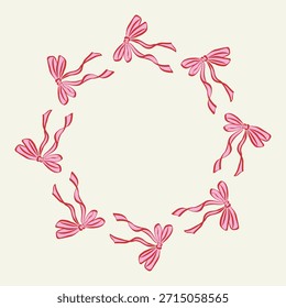 Coqueta Ilustración vectorial de un marco circular hecho de arcos rosados dibujados a mano. Delicado y femenino borde decorativo perfecto para invitaciones, tarjetas, embalaje, marca y proyectos de diseño elegante
