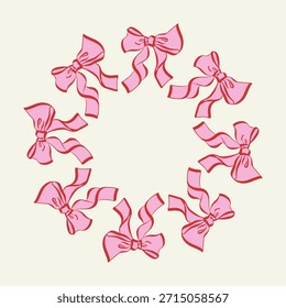 Coqueta Ilustración vectorial de un marco circular hecho de arcos rosados dibujados a mano. Delicado y femenino borde decorativo perfecto para invitaciones, tarjetas, embalaje, marca y proyectos de diseño elegante