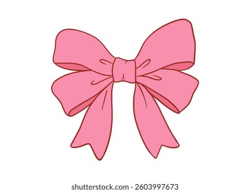 Coquette vintage bow drawing, vector illustration isolated on white, cute red ribbon