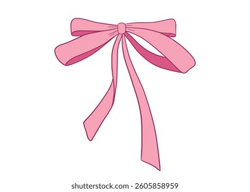 Coquette vintage bow vector drawing, illustration isolated on white, cute red ribbon