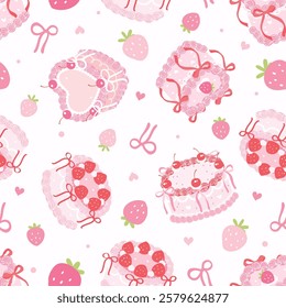 Coquette Vintage Cake Seamless Pattern Vector Illustration