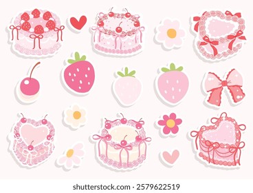 Coquette Vintage Cake Sticker and Planner Vector Illustration