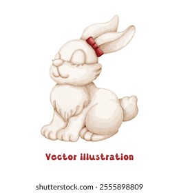 Coquette Vintage rabbit statue vector illustration, vintage preppy aesthetic hand drawn, watercolor nostalgia decorative trendy