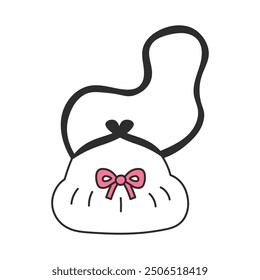 Coquette Vintage Women's Handbag Doodle. Hand drawn Female Retro Fashion accessory with tied bow. Outline vector illustration