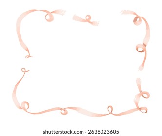 Coquette Watercolor Vector Frames. Vector Brush Design Background. Vintage Ribbon Wedding Photo Card Stroke. Abstract Empty Girly Illustration Menu Banner. Retro Hand Drawn Effect Gift Label Banner.