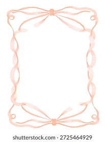 Coquette Watercolor Vector Frames. Vector Brush Design Background. Vintage Ribbon Wedding Photo Card Stroke. Abstract Empty Girly Illustration Menu Banner. Retro Hand Drawn Effect Gift Label Banner.