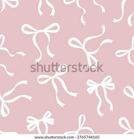 Coquette whimsical bows seamless pattern with beige background. White silhouettes of cute tied ribbons. Ideal for girly prints, Valentine's Day, or beautiful birthday decor. Vector illustration