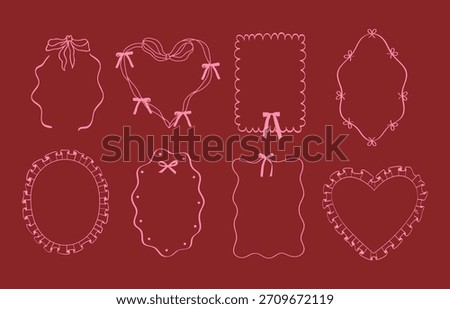 Coquette whimsical empty frame template design. Ribbon bow frames. Valentines day banner.