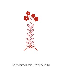 Coquette whimsy minimal flower. Vintage flower in linear style isolated on white background. Holiday, birthday, Valentine’s day vector illustration for posters, cards, printing on t-shirt etc.