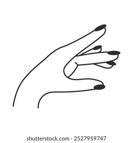 Mão de mulher coquette com unhas longas. Símbolo de linha de polimento e manicure, ícone, sinal. Ilustração de Vetor Doodle