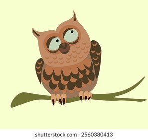 A coquettish owl on a tree branch. Brown long-eared owl.
