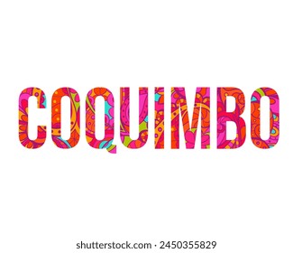 Coquimbo creative city name design filled with colorful doodle pattern