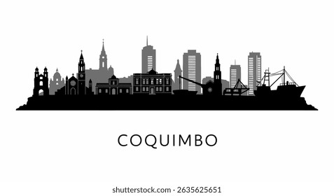 Silhueta Coquimbo Skyline com Vista Cidade do Chile.