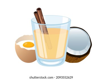 Coquito coconut eggnog drink icon vector. Puerto Rican eggnog with cinnamon, egg and coconut icon isolated on a white background. Christmas drink vector