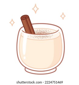 Coquito, traditionelles puerto-ricanisches Weihnachtsgetränk ähnlich dem egnog. Cartoon Zeichnung von Cocktailglas mit Zimt, handgezeichnete Vektorgrafik.