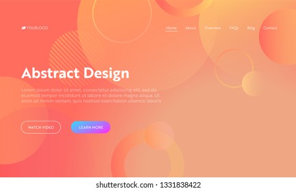 Coral Abstract Circle Shape Landing Page Background. Orange Digital Round Motion Gradient Pattern. Dynamic Light Flat Colorful Template Backdrop for Website Web Page Vector Illustration