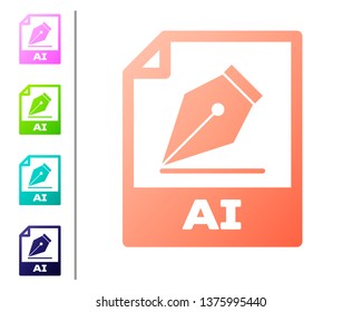 Coral AI file document icon. Download ai button icon isolated on white background. AI file symbol. Set color icons. Vector Illustration
