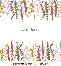 Coral algae seamless pattern on white, Lorem Ipsum. Design element stock vector illustration for web, for print