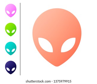 Coral Alien icon isolated on white background. Extraterrestrial alien face or head symbol. Set color icons. Vector Illustration