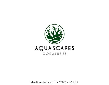 Coral aqua scapes logo design. Minimalist aquascapes logo